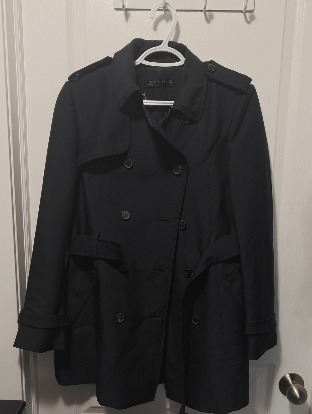 Zara Black Double-Breasted Trench with Epaulets